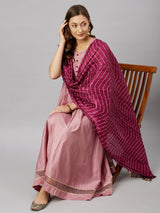 Peach Raw Silk Kurta With Palazzo & Dupatta Set