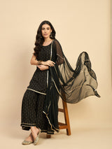 Motif Printed Kurta With Dupatta & Sharara Set