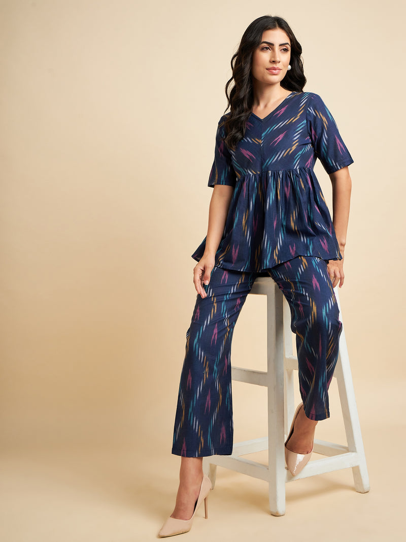 Cotton Blue Geometric Pattern Co-Ords