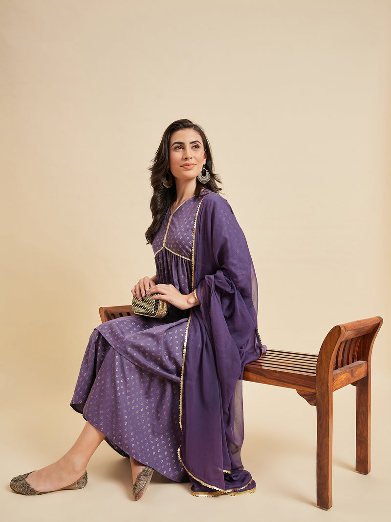 Lavender Kurta With Sharara And Dupatta Set