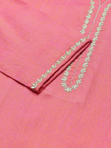 Solid Pink Embroidered Side Slit Straight Kurta