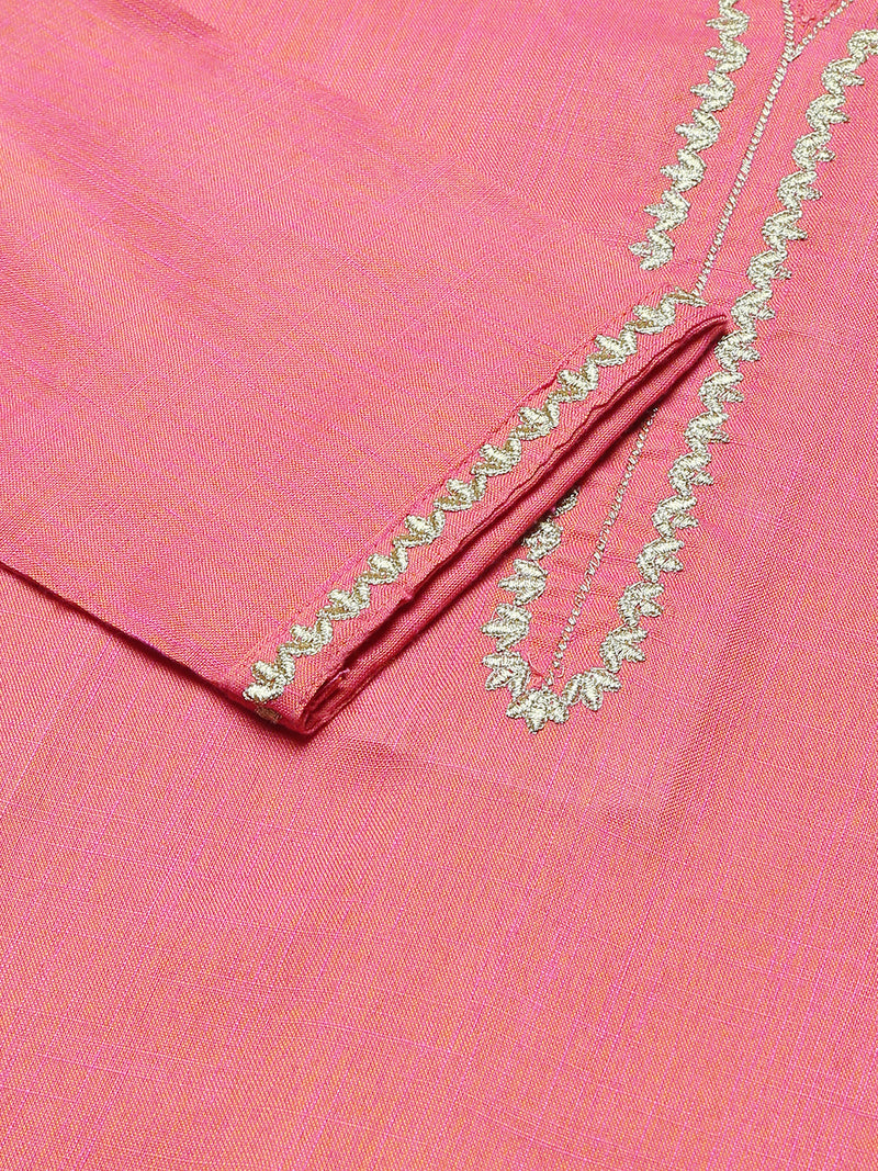 Solid Pink Embroidered Side Slit Straight Kurta