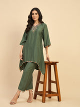 Green Solid Kurta With Palazzo