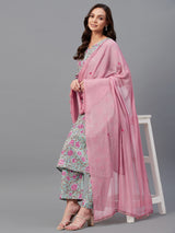 Straight Calf Length Kurta With Palazzo & Dupatta