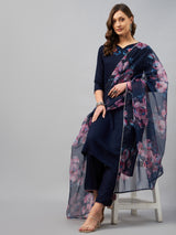 Straight Calf Length Kurta With Palazzo & Dupatta