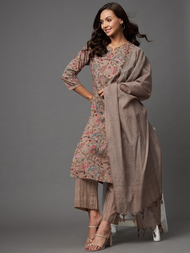 Embroidered Kurta Sets With Palazzo & Dupatta Set