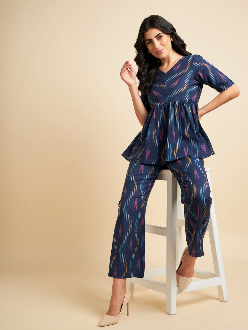 Cotton Blue Geometric Pattern Co-Ords