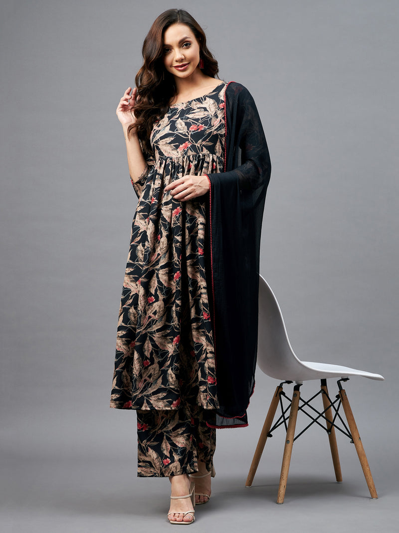 Floral Printed Kurta Set with Palazzo & Dupatta