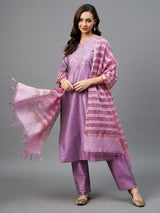 Solid Straight Kurta With Palazzo Dupatta Set