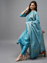 Straight Calf Length Kurta With Palazzo & Dupatta