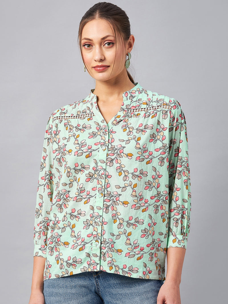 Floral Printed Mandarin Collar Shirt