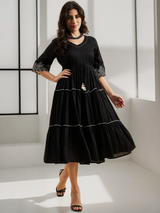 Black Embroidered Two Tiered dress