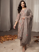 Embroidered Kurta Sets With Palazzo & Dupatta Set