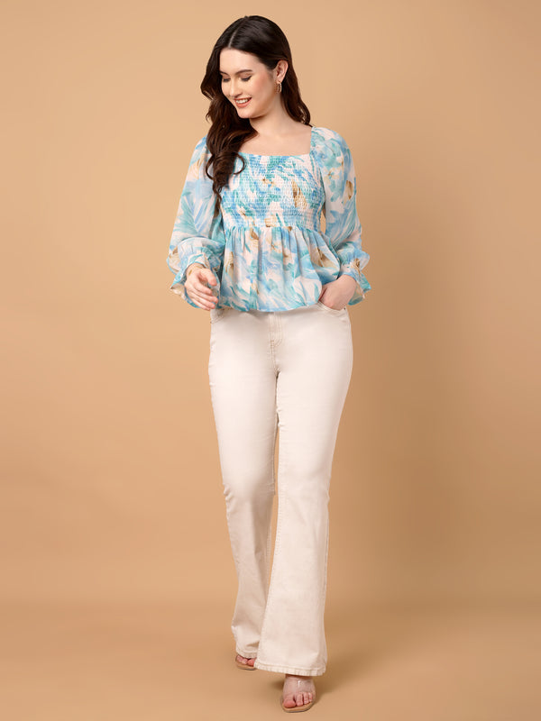 Floral Printed Smocked Top