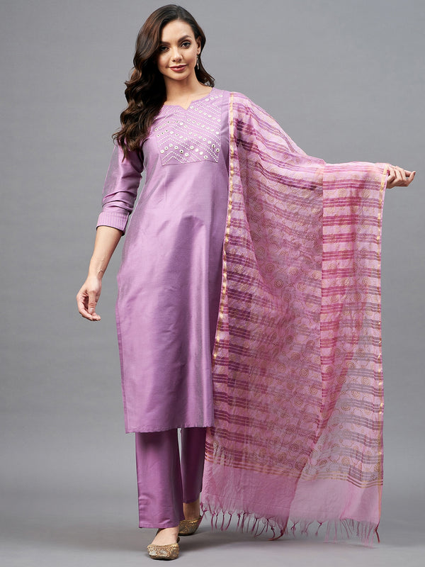 Solid Straight Kurta With Palazzo Dupatta Set