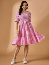 Pink Striped Fit & Flared Dress