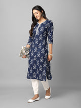 Blue Cotton Printed Kurta