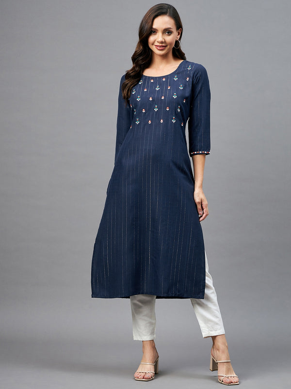 Blue Straight Cotton Kurta