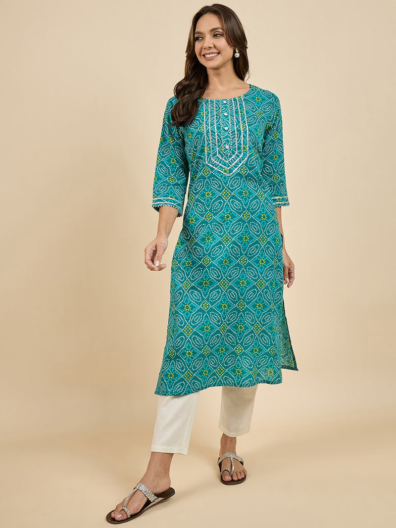 Blue Cotton Printed Kurta