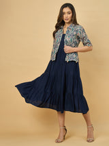 Azira Women Solid Rayon Dress With Beige Printed Front Open short  Shrug