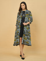 Azira Women Blue Printed Front Open Long Indo-Western Shrug
