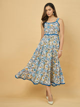 Azira Rayon Printed Square Neck Midi Dress