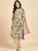 Floral Printed Kurta With Palazzo & Dupatta Set