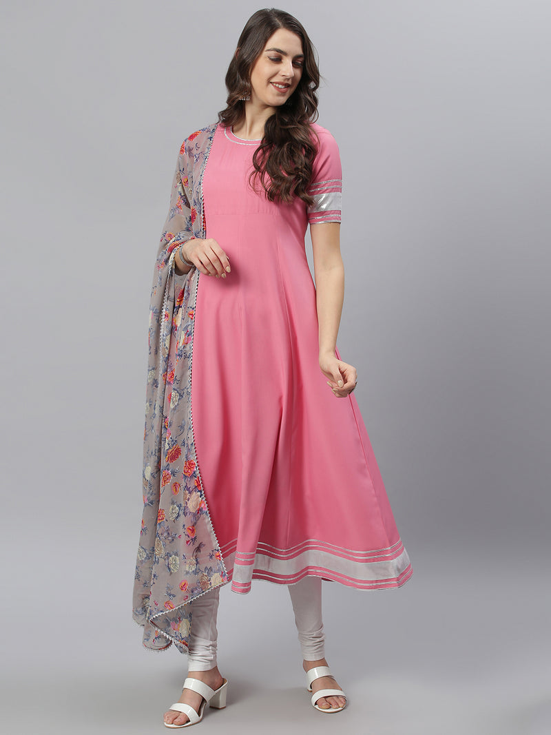 Pink Anarkali Kurta With Dupatta