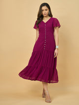 Azira Dobby Georgette V-Neck Midi Dress