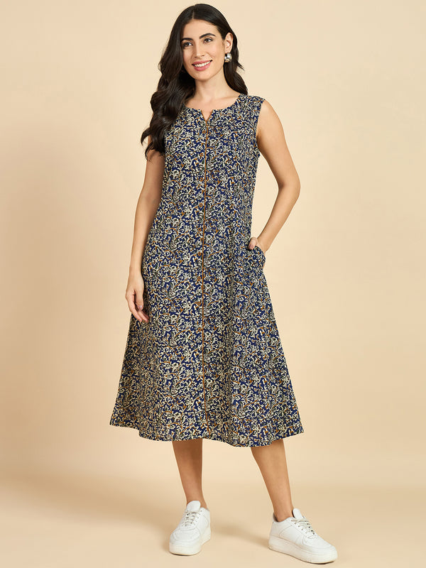 Floral Printed Cotton A line Dress