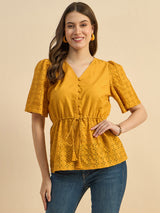 V neck Schiffli Top