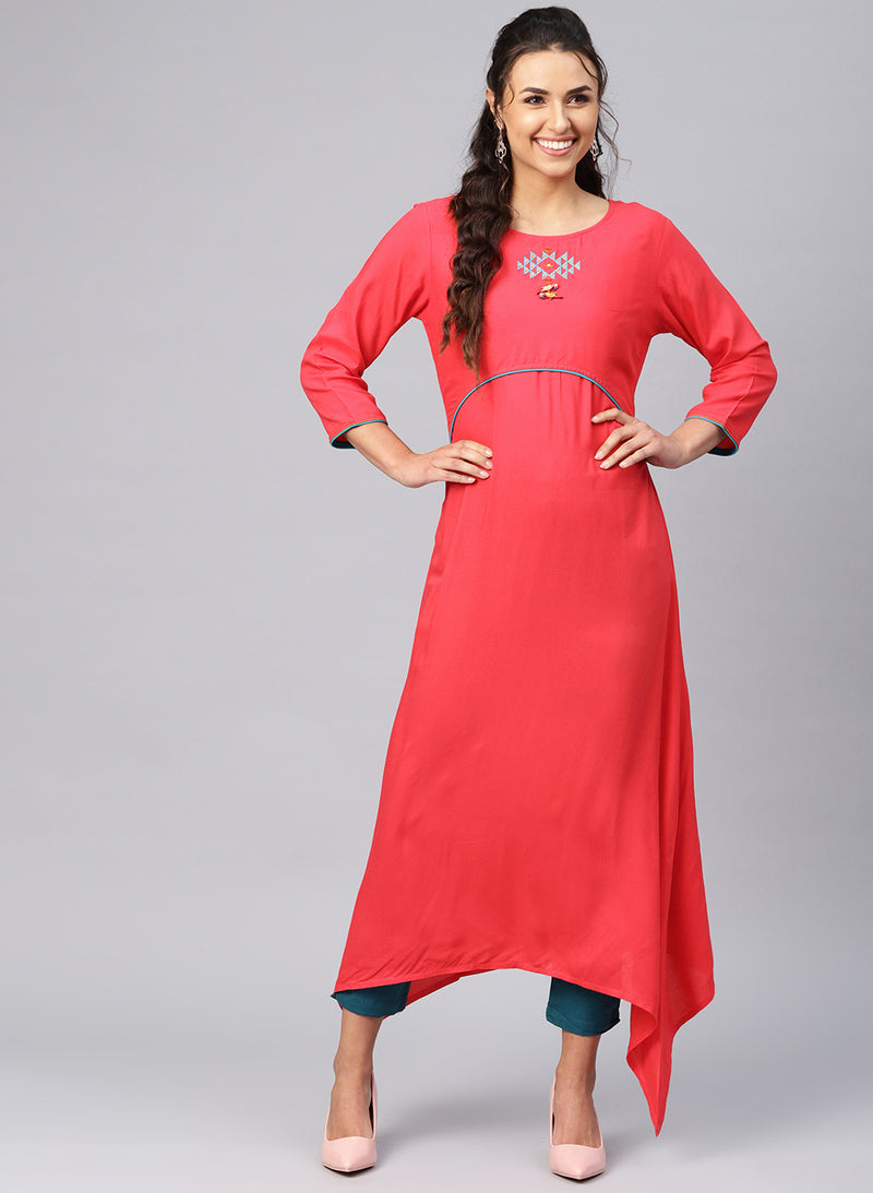 Red A Line Kurta