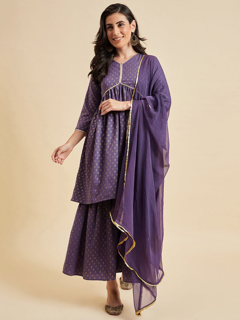 Lavender Kurta With Sharara And Dupatta Set