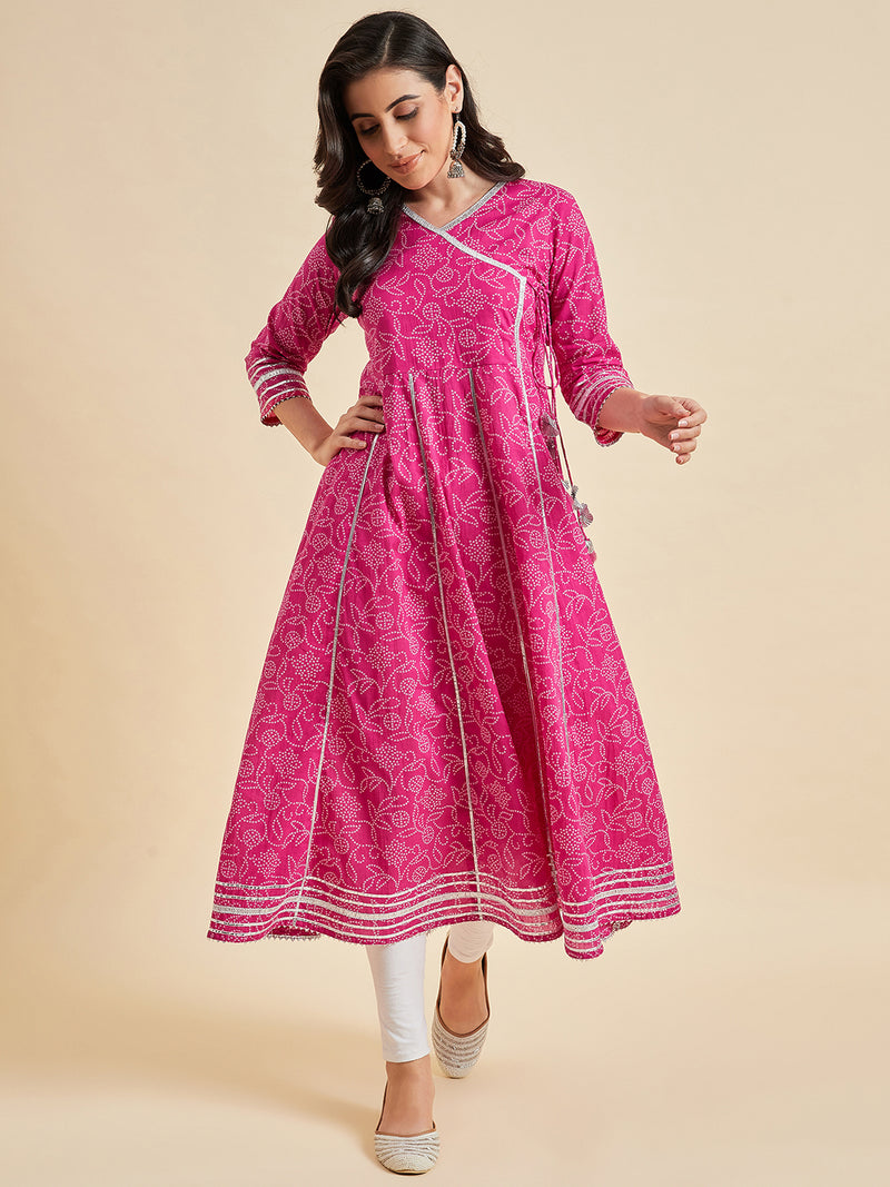 Pink Angrakha Flared kurta