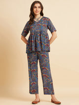 Rayon blue pattern Co-Ord Set