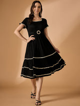 Black Solid Fit & Flared Dress
