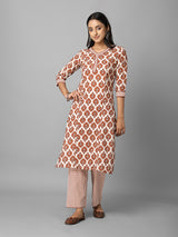 Beige and Brown Ethnic Printed Side Slit Straight Kurta With Palazzo Set