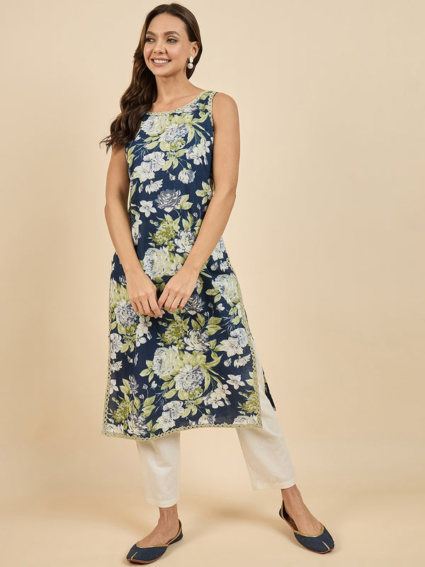 Floral Blue Printed Kurta