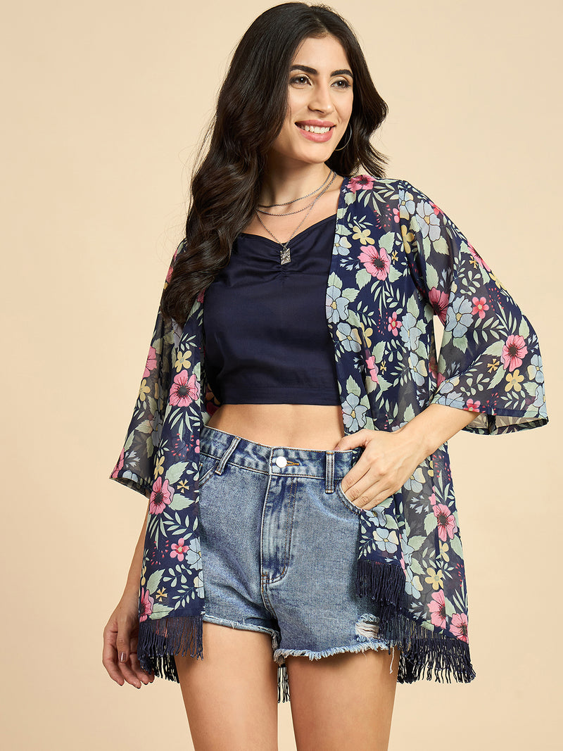 Floral Printed Front Open Shrug