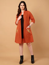 Embroidered Longline Open Front Shrug
