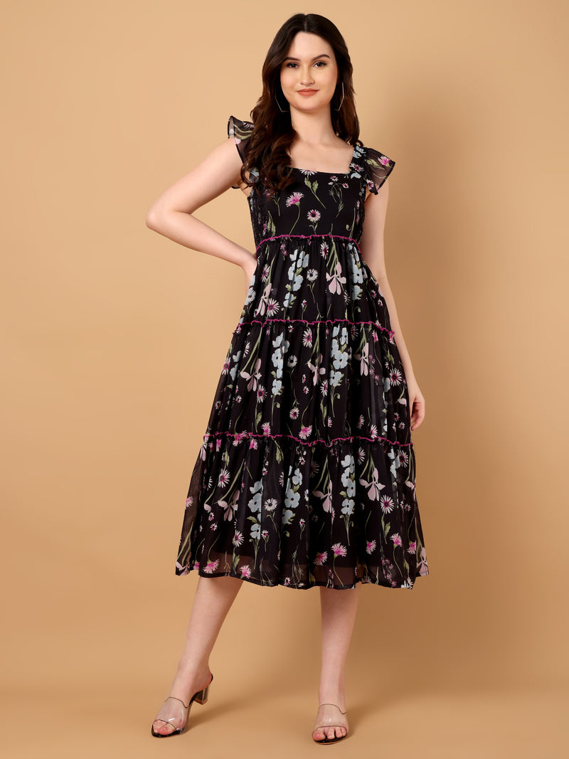 Floral Printed Gathered Dress