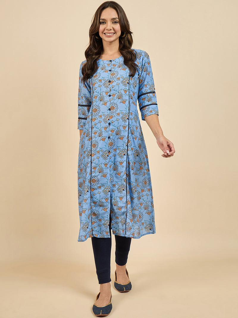 Floral Blue Printed Kurta