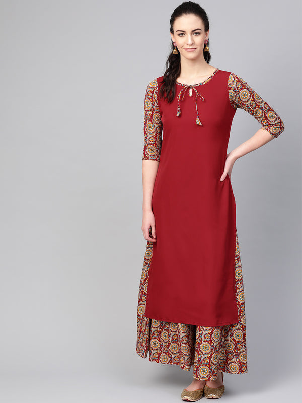 Red Straight Kurta With Palazzo Set