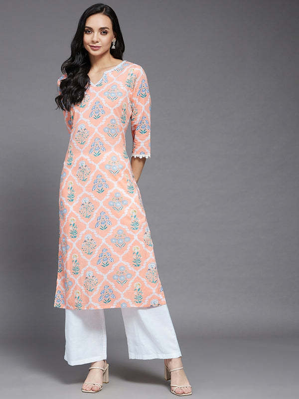 Floral Printed Cotton Straight Kurta