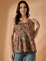 Brown Floral Printed Sleeveless Top