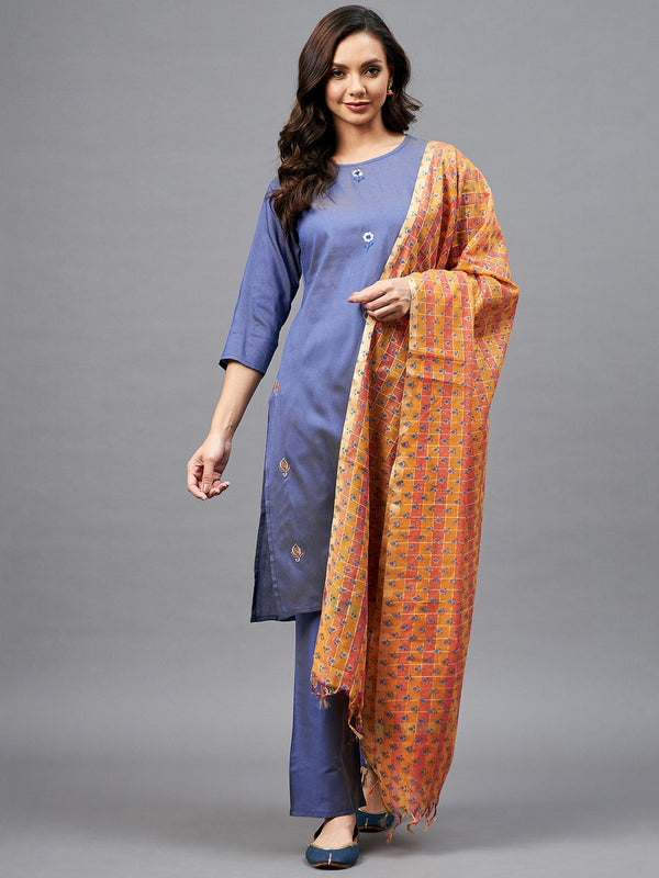 Purple Cotton Straight Kurta