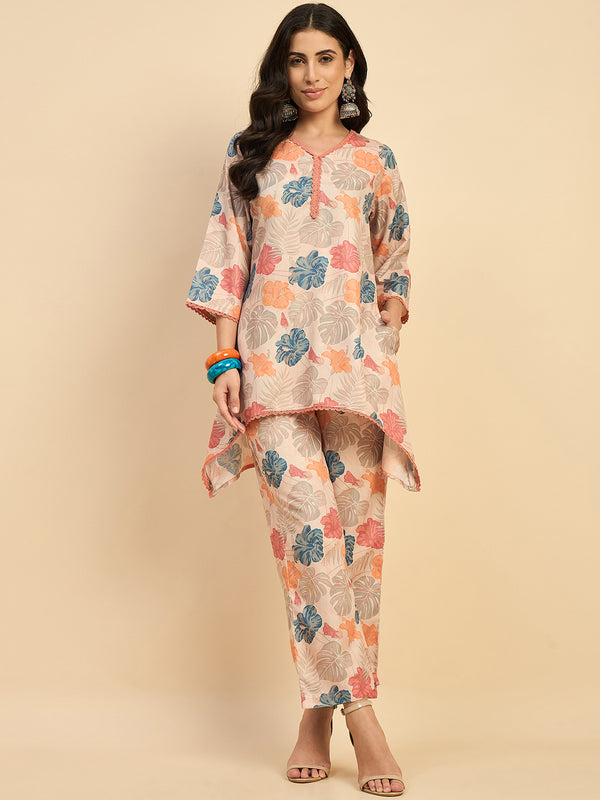 Beige Floral Printed Co-ords Set