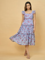 Azira Printed Georgette Tiered Midi Dress