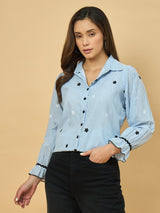 Azira Striped Print Shirt with Floral Embroidery | Shirt Collar | Casual Wear for Women