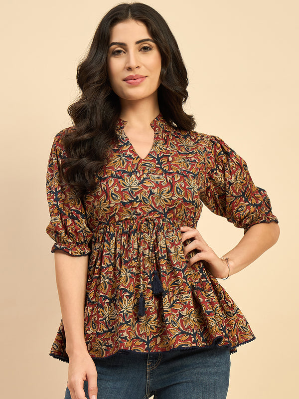 Motif Printed Peplum Top